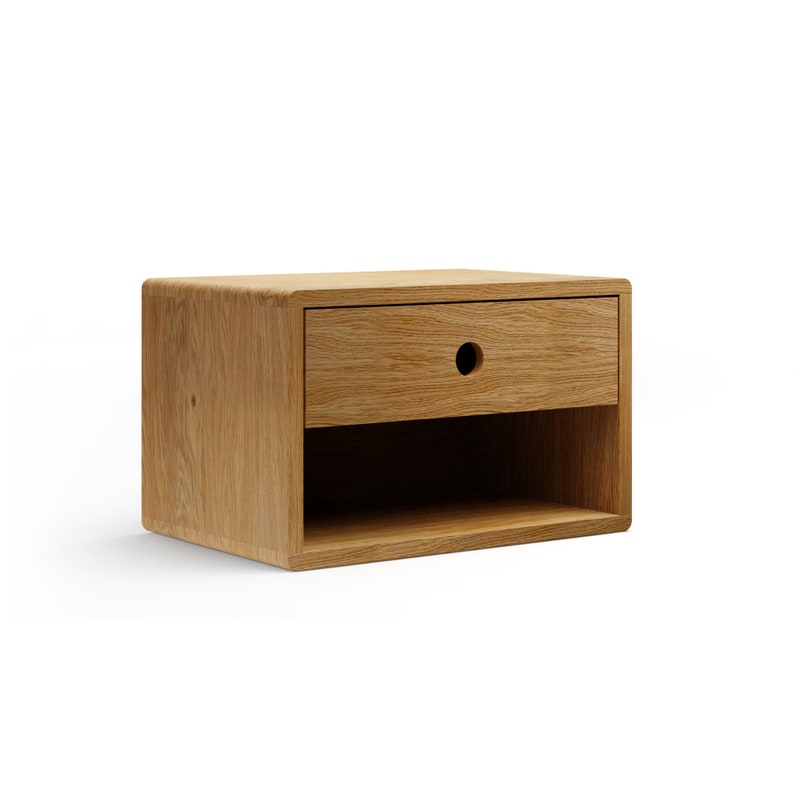Bedside table with drawer and shelf floating made of oak ANDO Version B