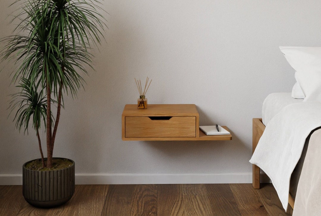 Floating Bedside Table With Drawer and Shelf Made of Solid Oak | BODIL ...