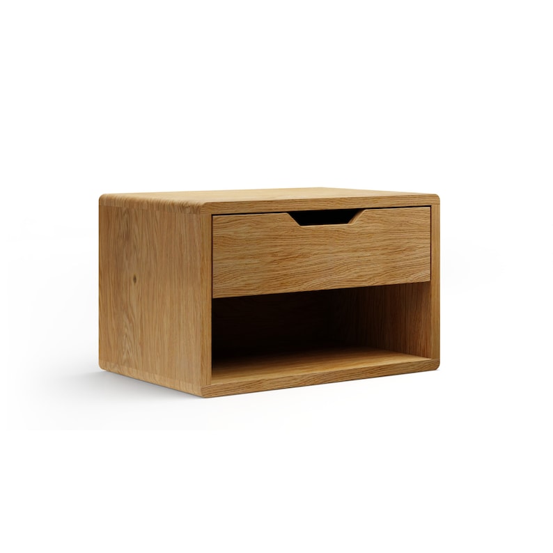 Bedside table with drawer and shelf floating made of oak ANDO Version A