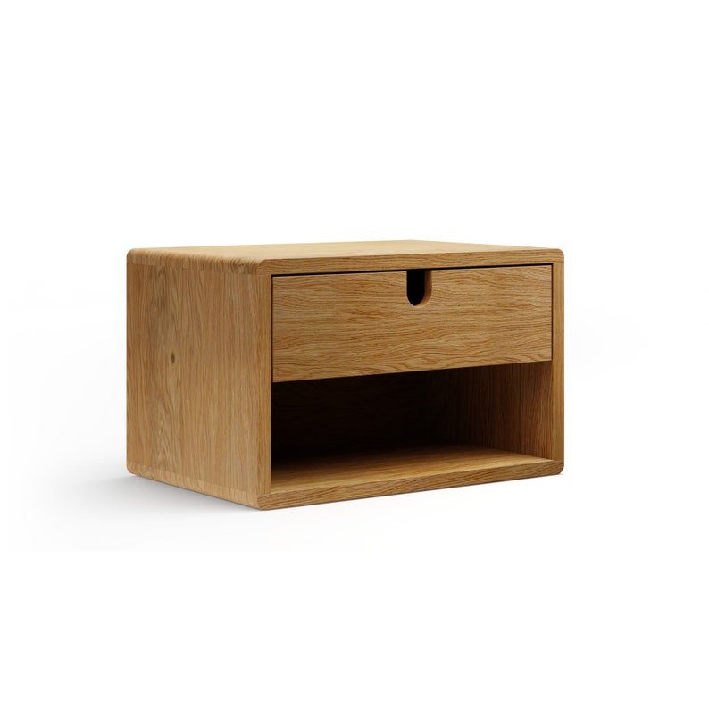 Bedside table with drawer and shelf floating made of oak ANDO Version C