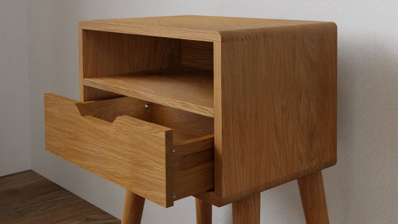 Massiver Eichenholz Nachttisch mit einer Schublade und einem Fach ANEO Bild 4