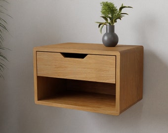 Bedside table with drawer and shelf floating made of oak | ANDO