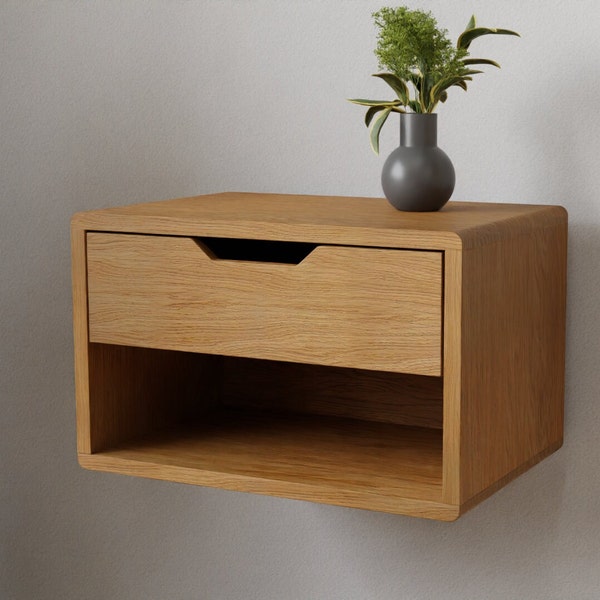 Bedside table with drawer and shelf floating made of oak | ANDO