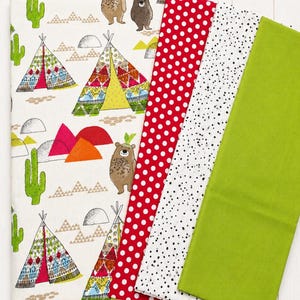 Stoffpaket Tipi & Bären * 4x Baumwollstoffe á 50 x 140 cm * Stoffset für Baby, Patchwork, Kinderzimmer * Baumwollstoff Set * DIY-Nähset
