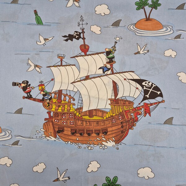 Reststück Pirat 78x45cm * Piratenschiff * Baumwollstoff * Quilt *