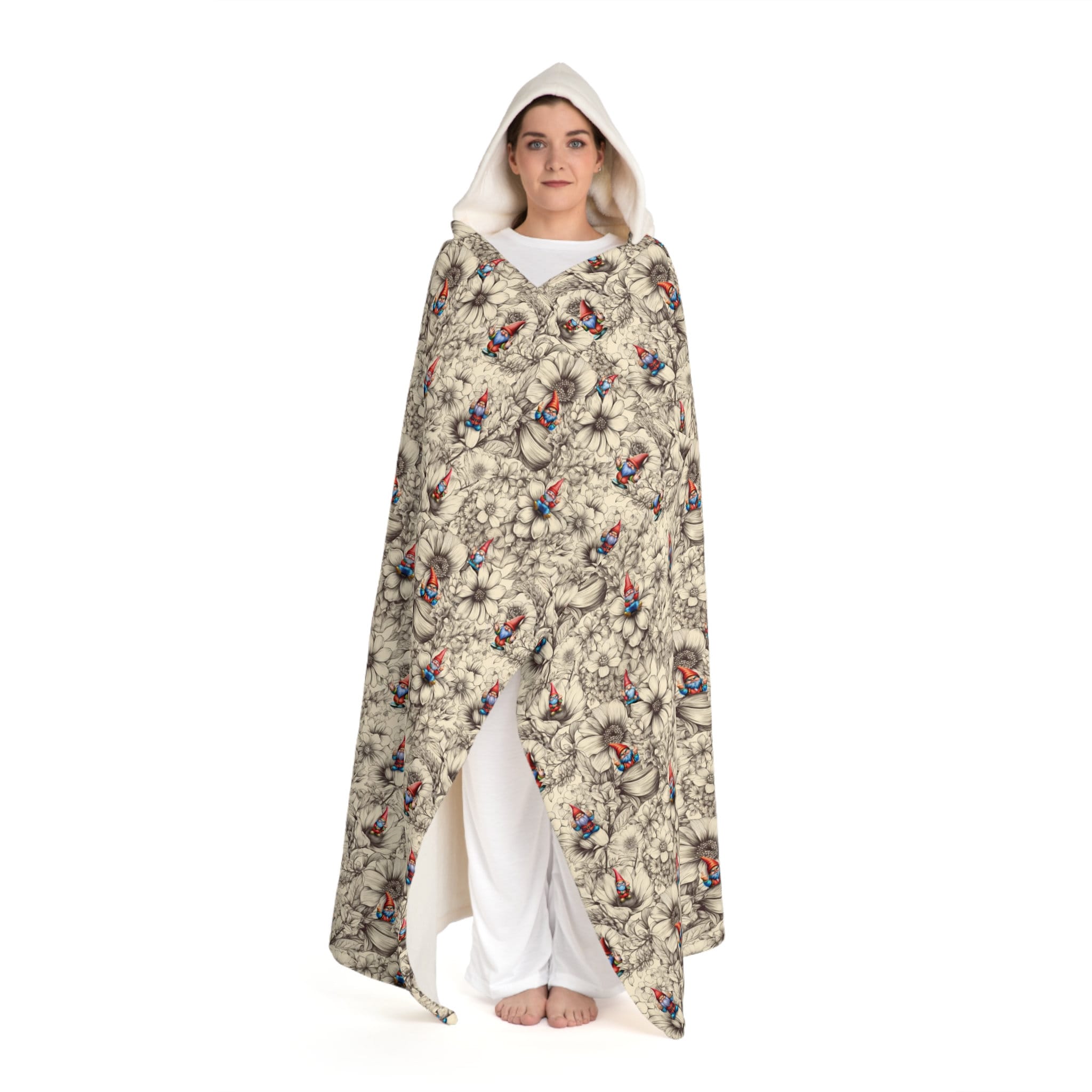 Angry Gnome Middle Finger Hooded Sherpa Fleece Blanket for Gnome Lovers