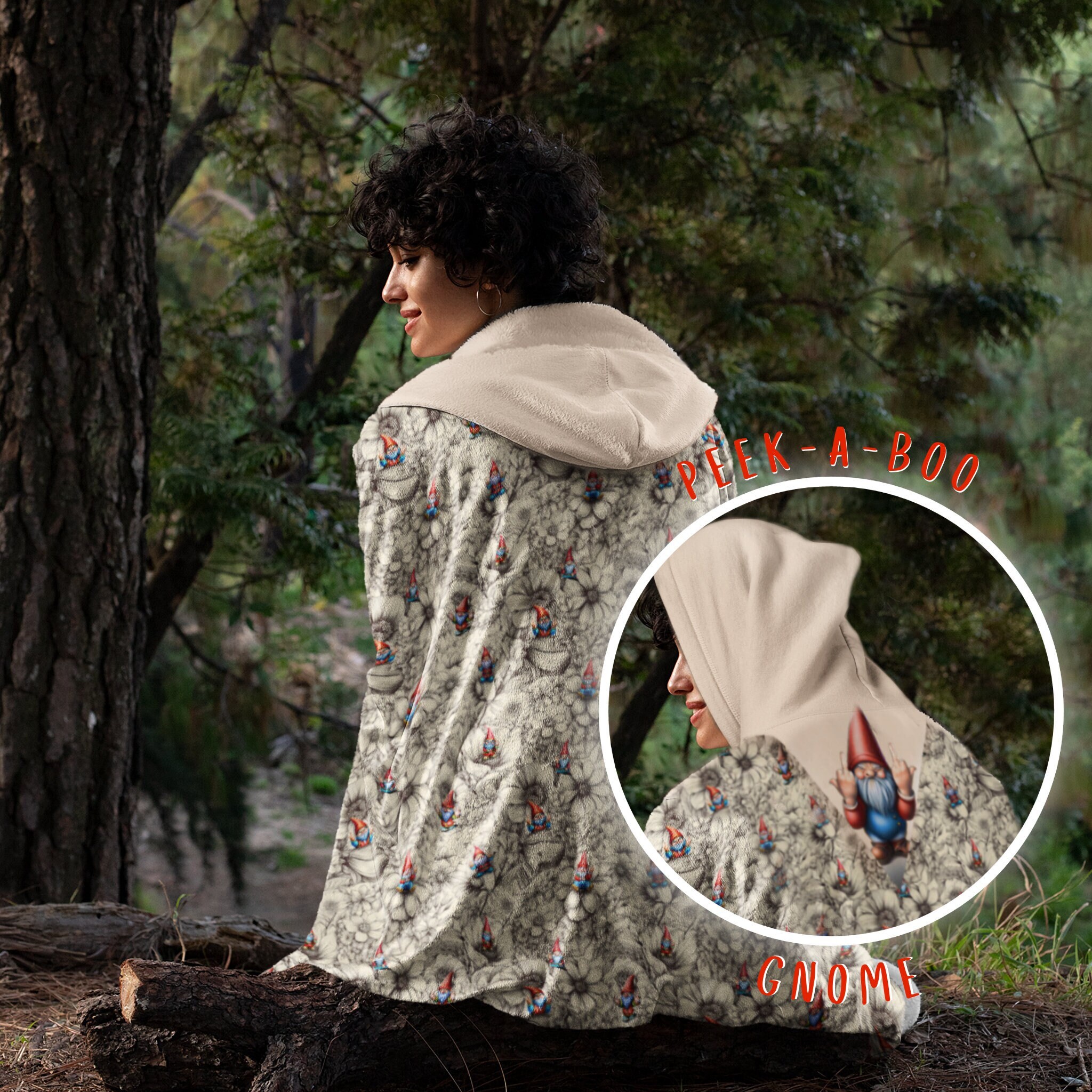 Angry Gnome Middle Finger Hooded Sherpa Fleece Blanket for Gnome Lovers