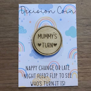 Decision Flip Coin, Baby Shower Gift, Wooden New Parents Novelty Gift, Decision Maker, New Baby Gift, Funny Present, Fun Handmade Coin
