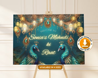 Mehndi Welcome Sign Peacock Mehndi Decor Mehndi Sign Dholki Sign Dholki Welcome Sign Indian Wedding Sign Mehendi Welcome Sign Digital