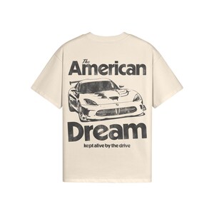 La camiseta del sueño americano, la camiseta Dodge Viper, la camisa del coche, la camisa de carreras, el coche de carreras, América Beige
