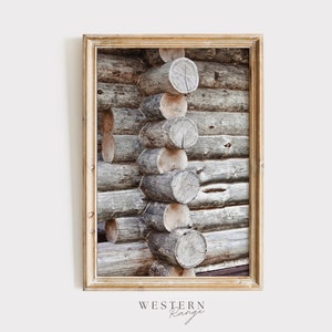 Log Cabin Wood, Stacked Logs Poster, Rustic Western Decor, Homestead Cabin, Hand Built Cabin, Cabin Wall Art, Log Cabin Poster