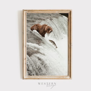 Grizzly Bear Catching Salmon, Salmon Run Wall Art, Nature Photography, Grizzy Bear Wall Art, Wildlife Home Decor, Rustic Bear Print
