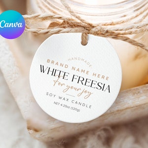 Modelo de etiqueta para pendurar velas Canva | Imprimível, editável | Etiquetas de produto | Etiqueta de suspensão personalizada | para pequenas empresas | quadrado, redondo