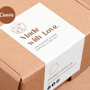 Sjabloon etiket voor koekjesdoos Canva | Verpakkingssticker bestellen | Bewerkbaar, afdrukbaar pakket Bedankt | Ontwerp buscuit snackverpakking