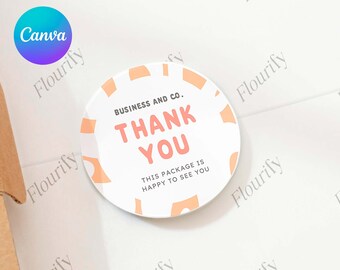 Verpackung Danke Aufkleber Vorlage Canva | Bearbeitbarer Aufkleber für kleine Unternehmen | Danke, Siegel, Sticker | Branding Label | DIY-Verpackungsetikett