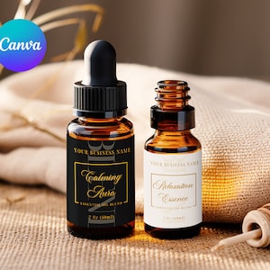 Luxury Oil Bottle Label template Canva | Dropper Bottle Label Design | Cosmetic Body Oil Facial Oil Product Label Design | DIY Packaging