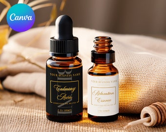 Luxus Öl Flaschen Etikett Vorlage Canva | Tropfen Flasche Label Design | Kosmetik Körperöl Gesichtsöl Produkt Label Design | DIY Verpackung