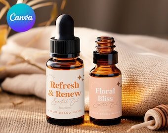 Retro Essential Oil Bottle Label template Canva | Dropper Facial Oil Label Design | Cosmetic Body Oil Product Bottle Design