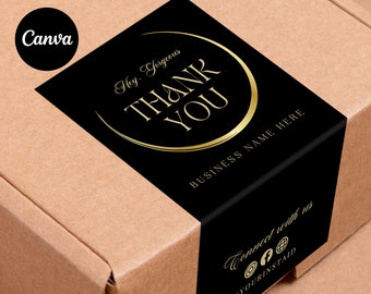 Luxus Versandkarton Etikett Vorlage Canva | Verpackung Siegelsticker | Bearbeitbare, bedruckbare Verpackung Danke | Kraft Box Seehund Design