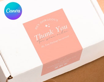 Rosa Box Label Vorlage Canva | BOHO Bestellung Verpackung Siegelaufkleber | Bearbeitbarer, druckbarer Paketaufkleber | Versandaufkleber | für Mailerbox