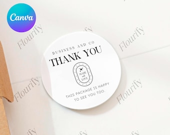 Business Danke Aufkleber Vorlage Canva | Bearbeitbarer kleiner Verpackungsaufkleber für Unternehmen | Business Siegel Aufkleber | Brandstempel