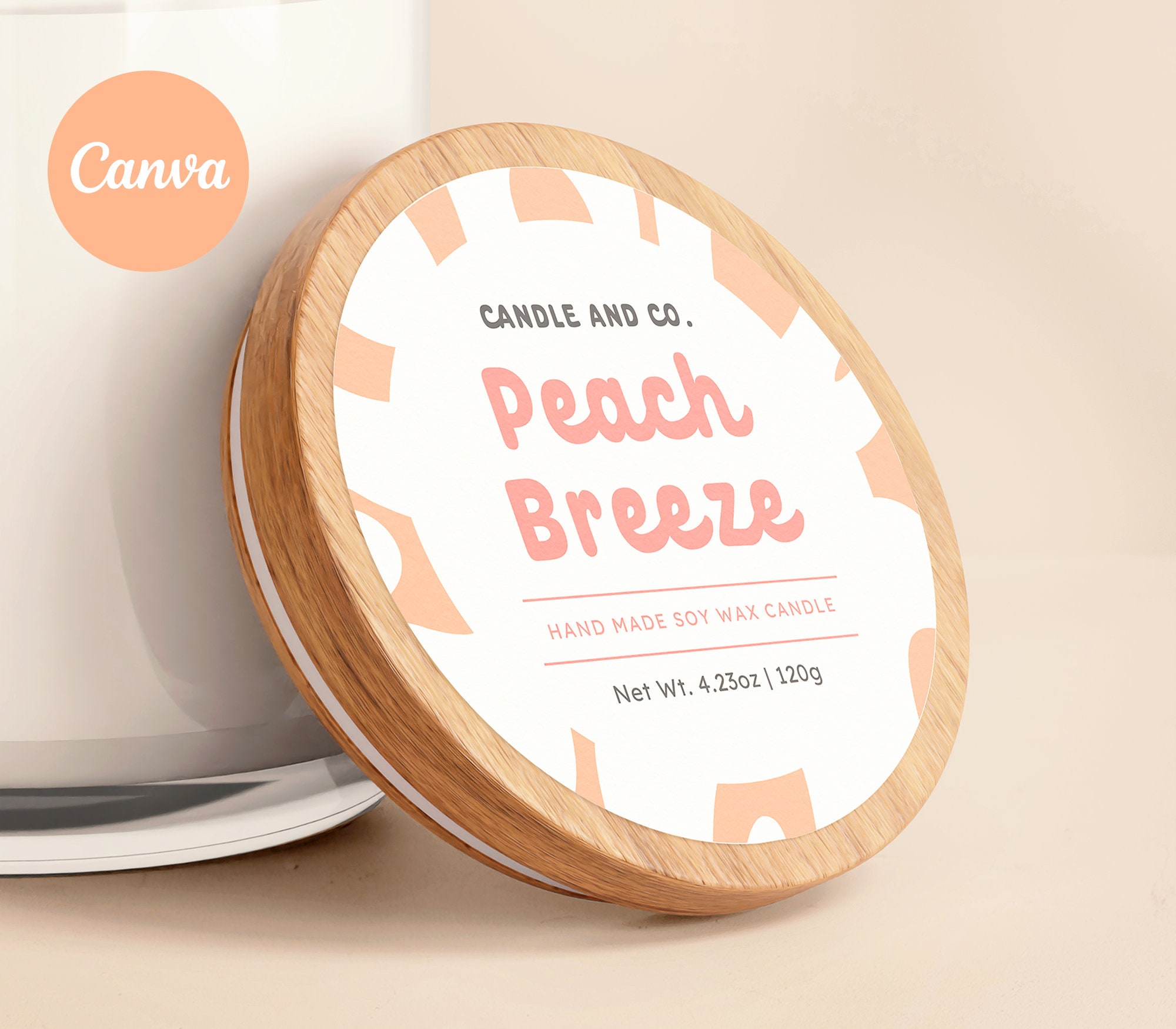Cute Candle Round Label Template Canva | Printable Round Lid Sticker | Groovy Design | Circular Product Label | Candle Warning Sticker