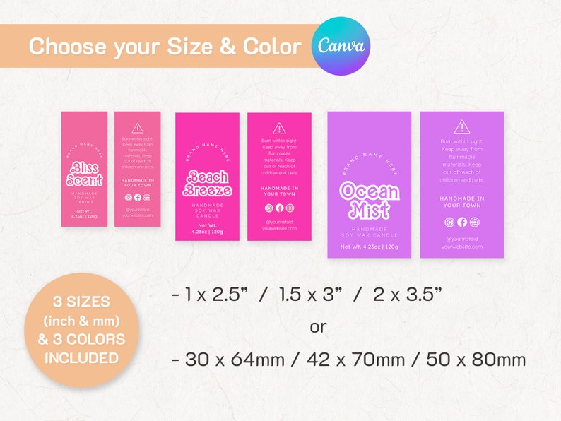Barbie Vertical Candle Labels Template Canva Editable Thin - Etsy