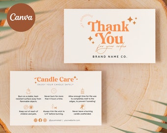 Retro Candle Care Card Template Canva | Candle Instruction Thank you card | Candle Package Insert | Care cards | How to use candle card