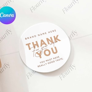 Business Thank you Sticker Template Canva | Thank you sticker for packaging | Simple Shipping label for small business | Circular Sticker