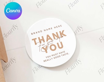 Business Danke Aufkleber Vorlage Canva | Thank You Aufkleber für Verpackung | Einfache Versandaufkleber für kleine Unternehmen | Kreisförmiger Sticker