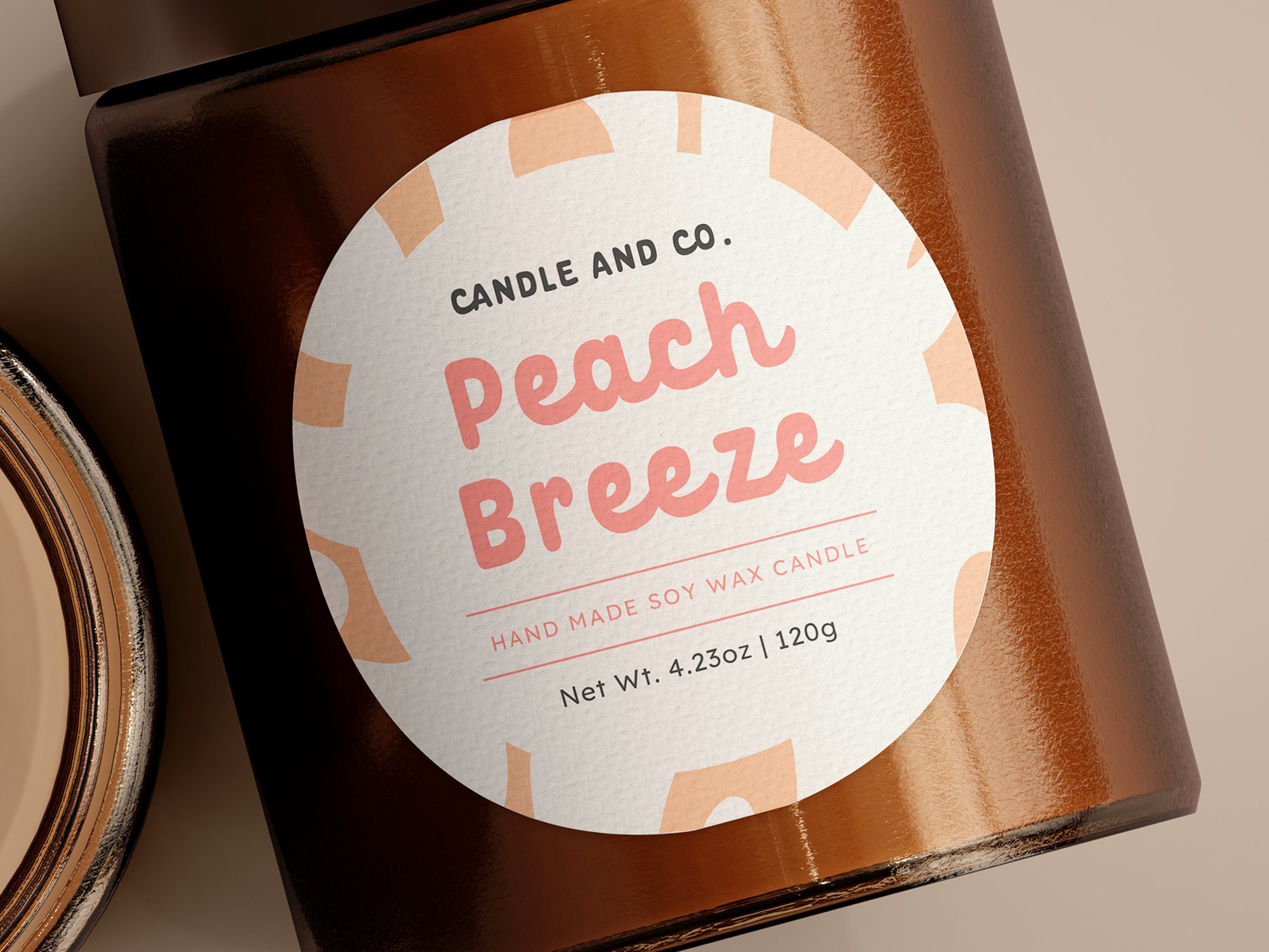 Cute Candle Round Label Template Canva | Printable Round Lid Sticker