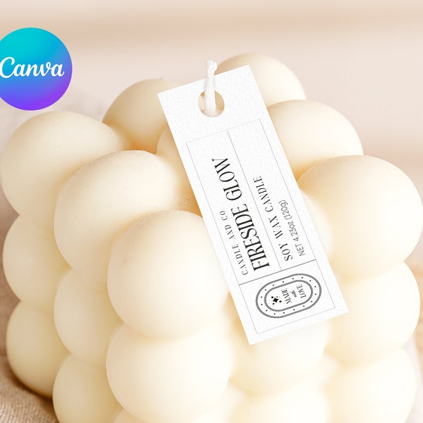 Narrow Candle Tags Canva Template | Simple Candle Hang Tag | Custom Tags | Thin Candle Tag | Candle Business | Candle DIY