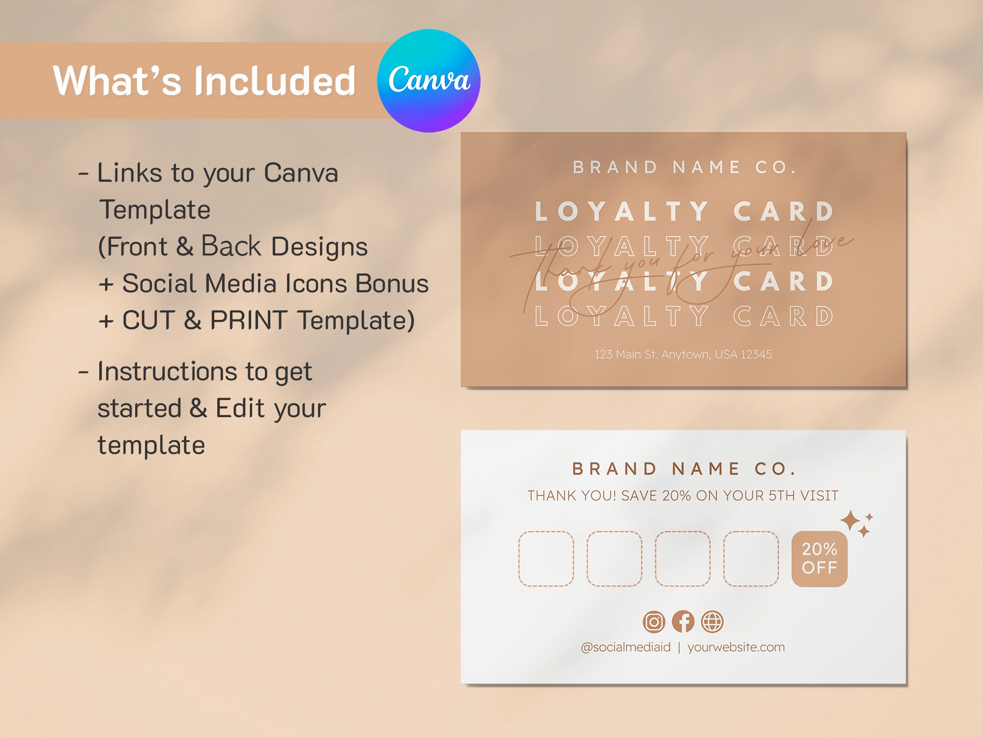 BOHO Loyalty Card Canva Template | Customer Reward Card | Editable ...