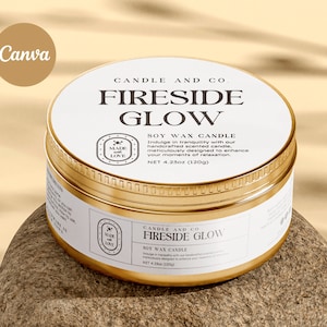 Modern Candle tin label template Canva | Wax Jar Product Label | thin horizontal candle label | Candle Warning Label Round Sticker