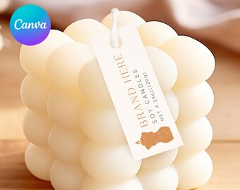 Bearbeitbare Candle Hang Tag Canva Vorlage | Schmal Kerzenanhänger | Benutzerdefinierte Hang Tags | DIY Kerzen-Branding | Kerzengeschäftlich | für kleine Unternehmen