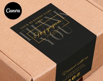 Box label Template Canva | Order packaging Seal | Editable, Printable Parcel Thank you | Mailerbox Seal Design | Custom Kraft box label