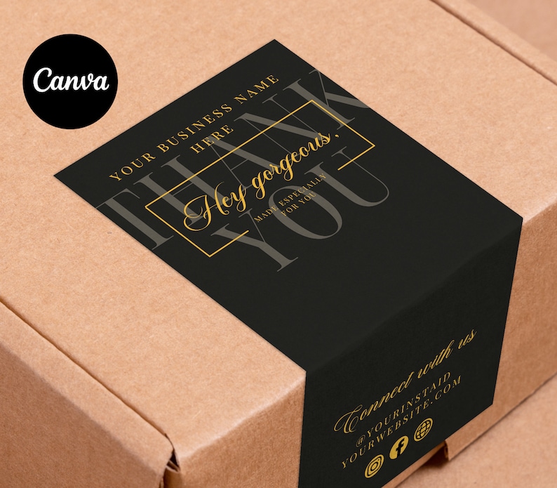 Box Label Template Canva Order Packaging Seal Editable Etsy