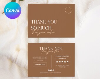 Editable Thank You Card Template Canva | for small business | Printable Packaging Card | Package Insert for your order |  with Coupon code