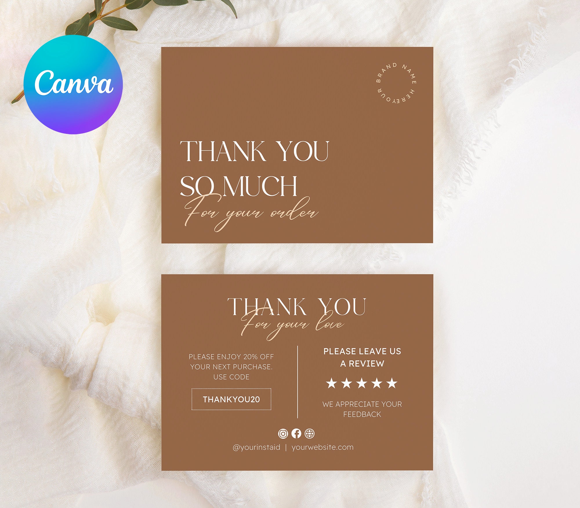 Editable Thank You Card Template Canva | for Small Business | Printable ...