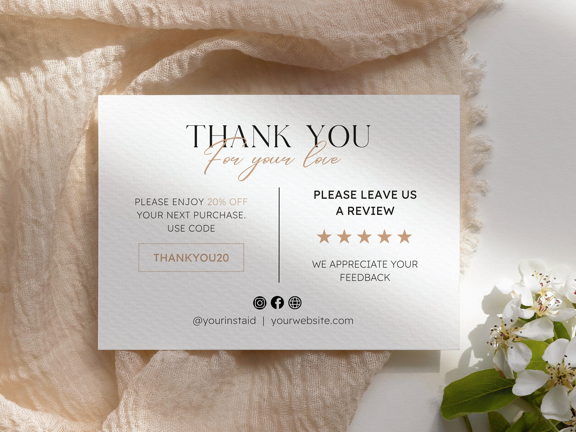 Editable Thank You Card Template Canva | for Small Business | Printable ...