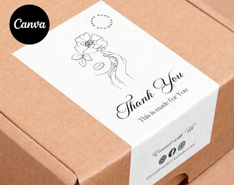 Weibliche Kunst Box-Label Vorlage Canva | Versand Aufkleber für Verpackungen | Bearbeitbares Etikett für die Lieferbox | Ausdruckbare kleine Verpackung-Siegel