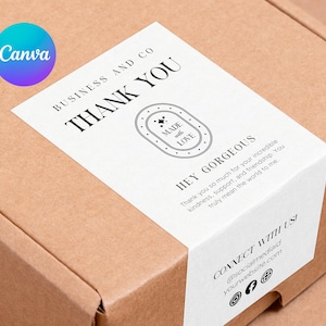 Plantilla de etiqueta de caja de agradecimiento Canva / Etiqueta de envío editable / Sello de embalaje de pedido imprimible / Etiqueta de cierre de caja de paquete