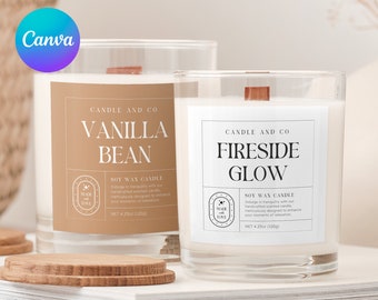 Moderne Kerze Etiketten Vorlage Canva | Minimales anpassbares Produktetikett | Quadratische Glasvorlage | Bearbeitbar | DIY Kerze Label | Etikettendesign