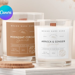Modello di etichette per candele moderne Canva / Etichetta di prodotto personalizzabile minima / Modello di barattolo quadrato / Modificabile / Etichetta per candele fai da te / Design dell'etichetta