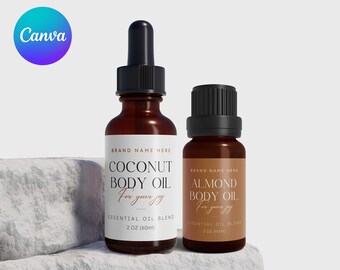 Dropper Oil Bottle Label template Canva | Essential Oil Label Design | Cosmetic Product Bottle template | Custom Skincare product label