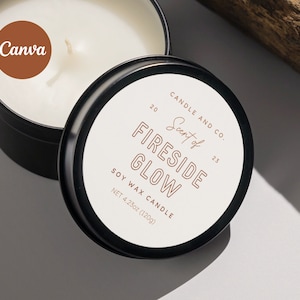 Modern Candle tin label template Canva | Jar Product Round Sticker | candle label 8oz 10oz | Candle Warning Label Round | Candle Lid Sticker
