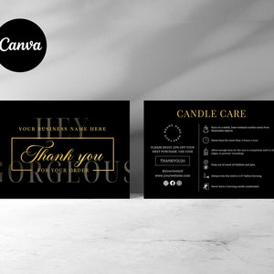 Kerzenpflege Kartenvorlage Canva | Bearbeitbare Luxus-Kerze Danke | Druckbare Pflegekarten | Kerze Anleitungs-Kärtchen | wie man Karte verwendet