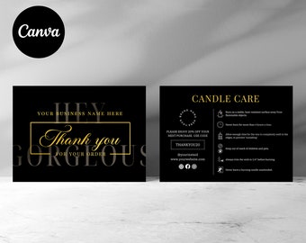 Candle Care Card Template Canva | Editable Luxury Candle Thank you | Printable care cards | Candle Instruction card | how to use card