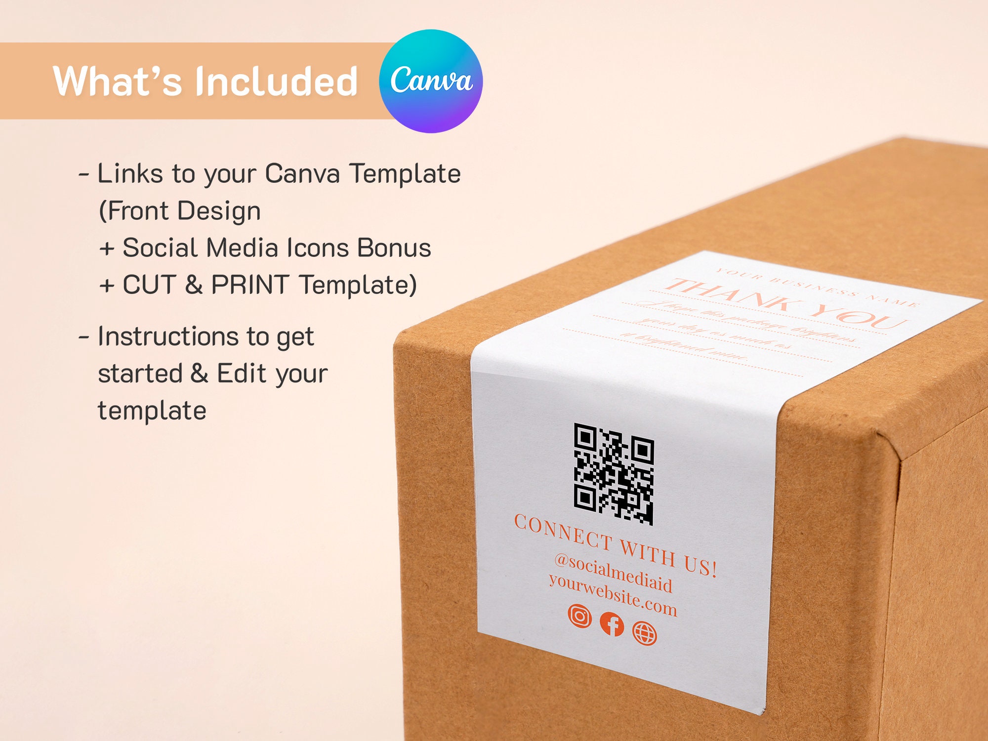 QR Code Box Label Template Canva Custom Packaging Box Seal Shipping ...