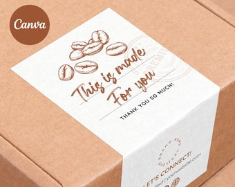 Coffee box label Template Canva | Order packaging Seal Sticker | Editable, Printable Parcel Custom Sticker | Roasted Coffee Mailerbox Seal